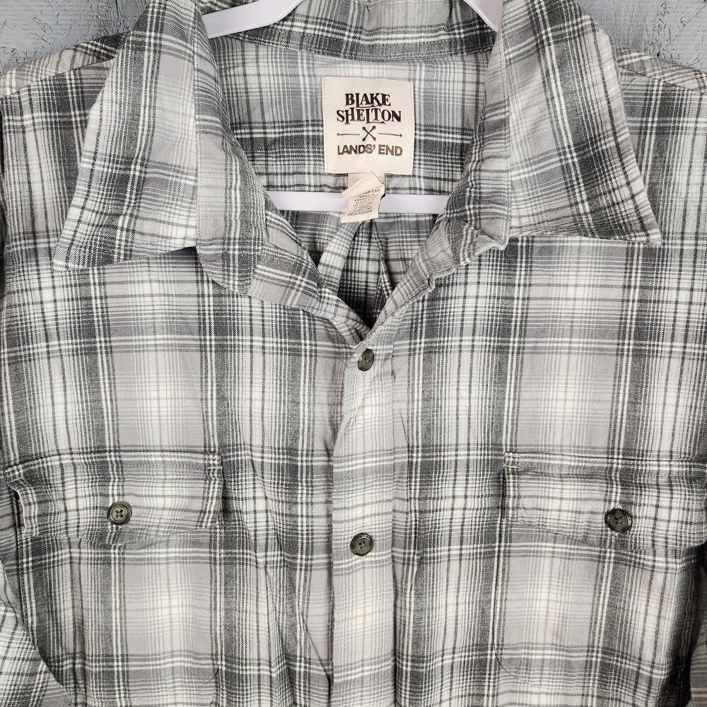 Blake Shelton Lands End Shirt Mens 2XL Gray Plaid Long Sleeve Western Cowboy